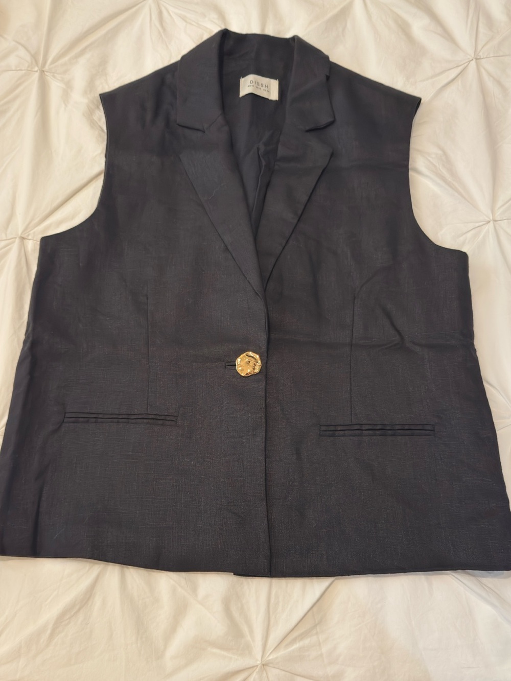 Dissh Selah Sleeveless Linen Vest with Gold Button